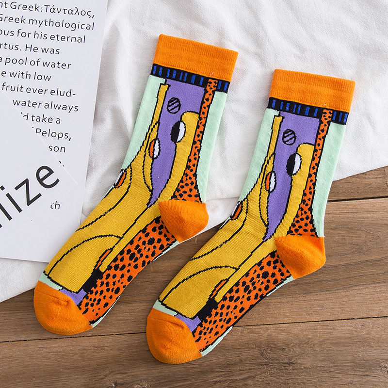 Cartoon Couple Socks INS Tidal Midst Of Socks Personality Doodle Illustration Crew Men Women Socks